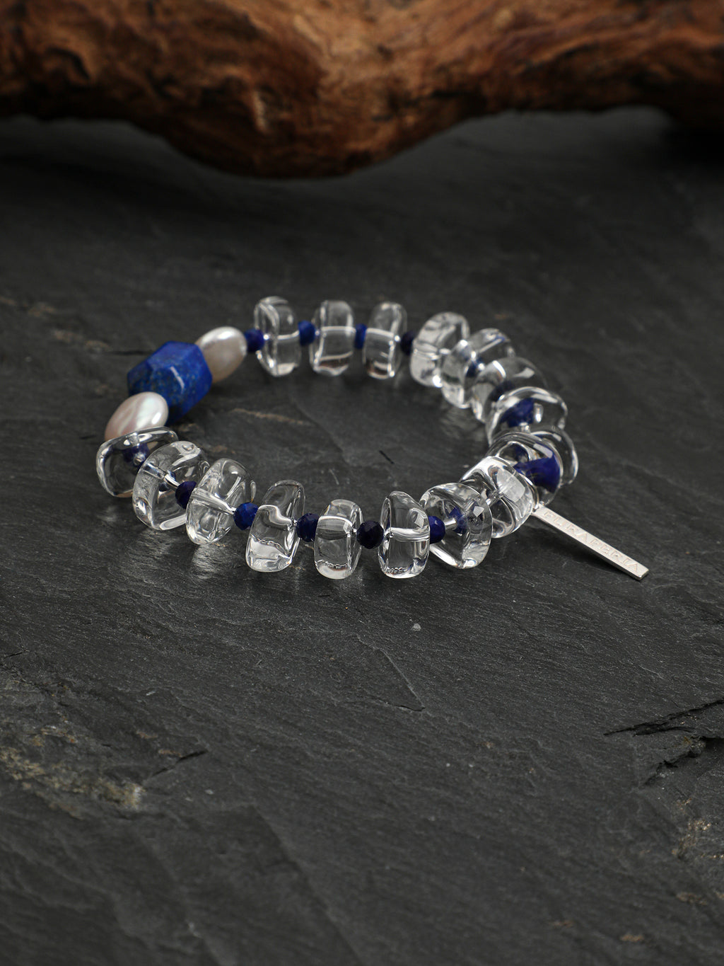 Lapis Lazuli Freeform Crystal Bracelet — lapis lazuli, clear quartz, baroque pearl, sterling silver | SENLORE
