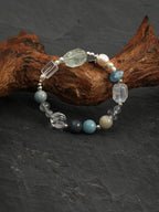 Blue Moonstone & Green Quartz Crystal Bracelet — blue moonstone, green quartz, clear quartz, black galaxite, sterling silver | SENLORE