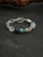 Blue Moonstone & Green Quartz Crystal Bracelet — blue moonstone, green quartz, clear quartz, black galaxite, sterling silver | SENLORE