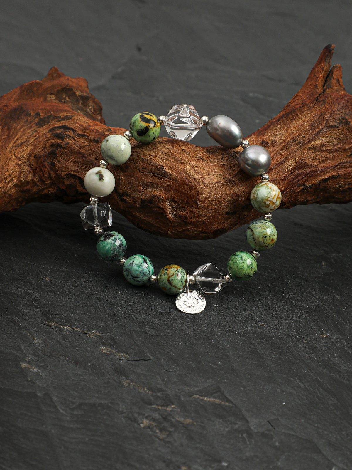 Clear Quartz & Variscite Baroque Bracelet — clear quartz, variscite, baroque pearl, sterling silver | SENLORE