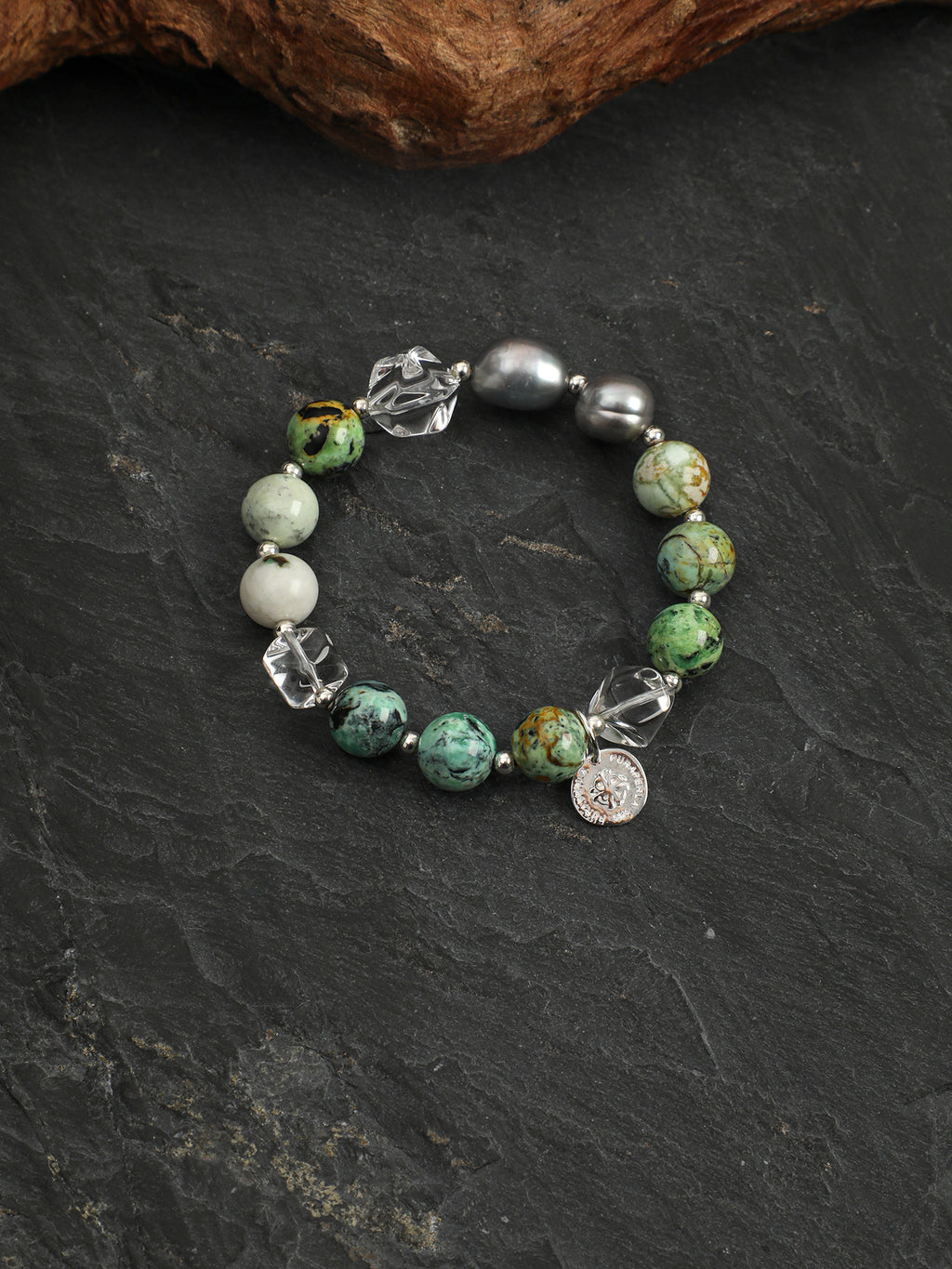 Clear Quartz & Variscite Baroque Bracelet — clear quartz, variscite, baroque pearl, sterling silver | SENLORE