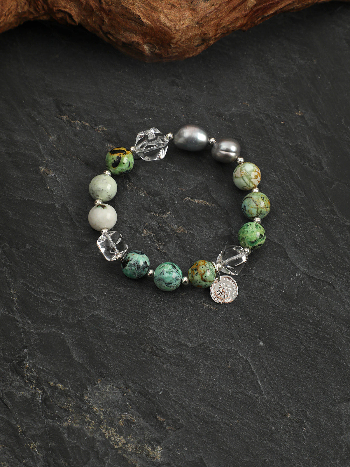 Clear Quartz & Variscite Baroque Bracelet — clear quartz, variscite, baroque pearl, sterling silver | SENLORE