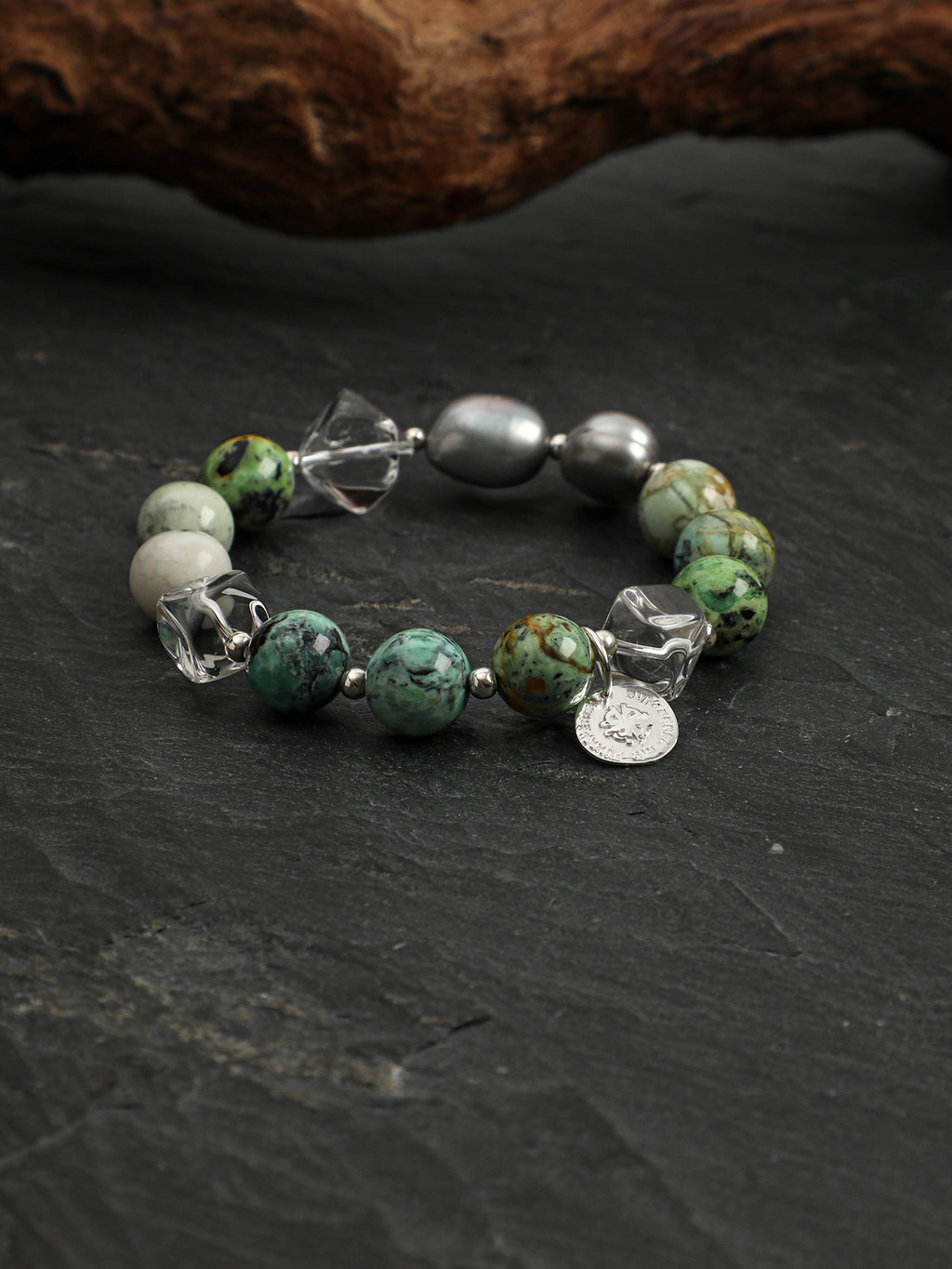 Clear Quartz & Variscite Baroque Bracelet — clear quartz, variscite, baroque pearl, sterling silver | SENLORE