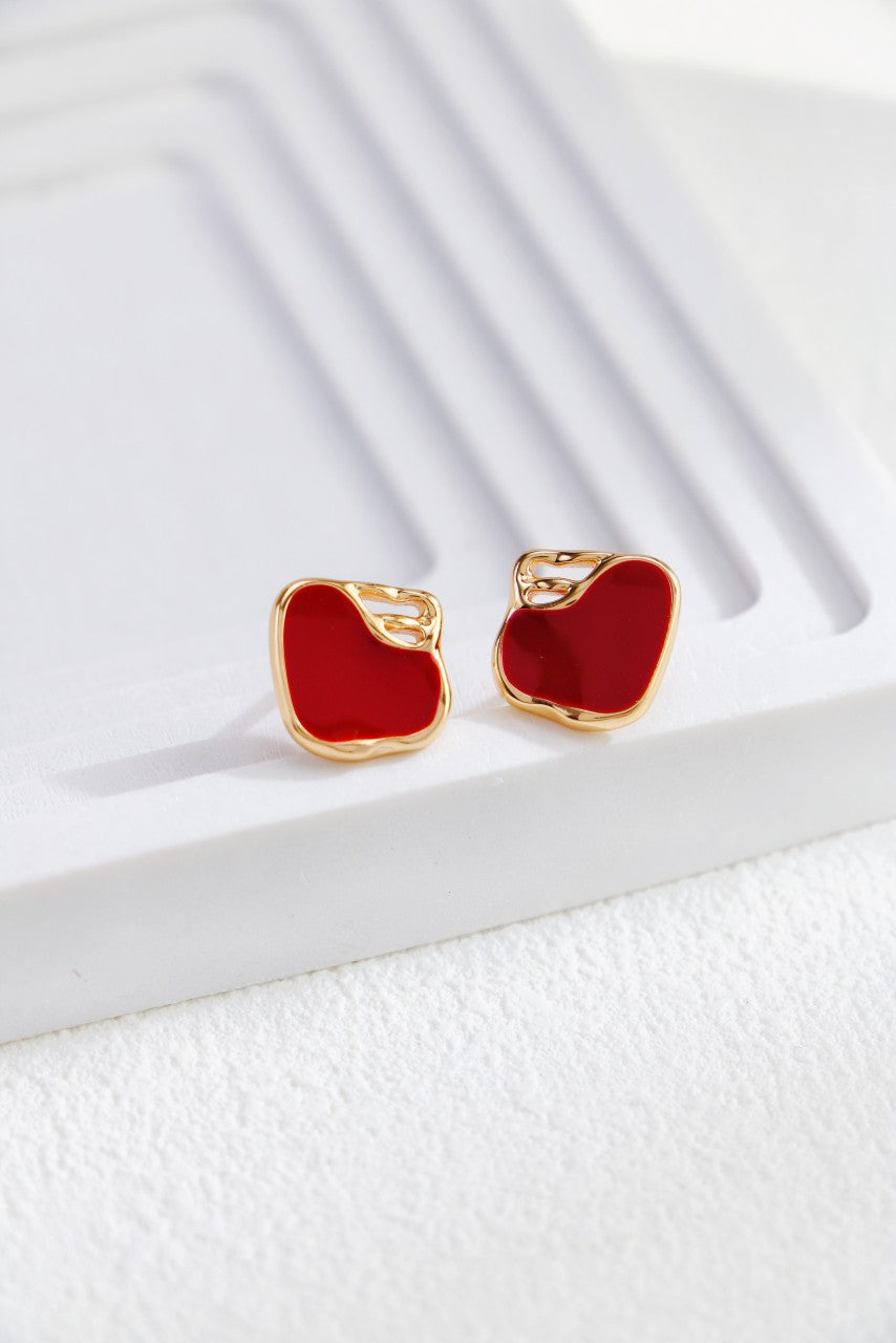 Red Enamel Stud Earrings — Red Enamel & 18K Gold Vermeil | SENLORE