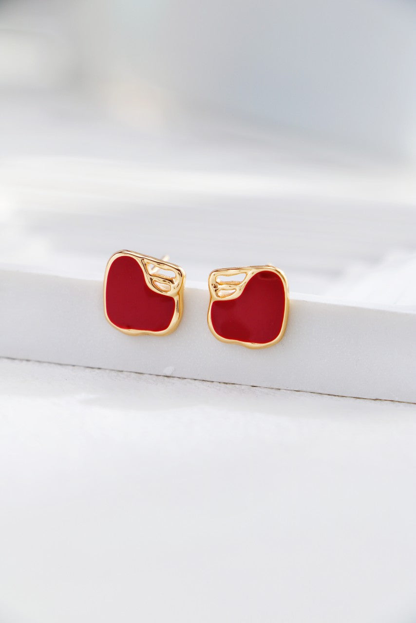 Red Enamel Stud Earrings — Red Enamel & 18K Gold Vermeil | SENLORE