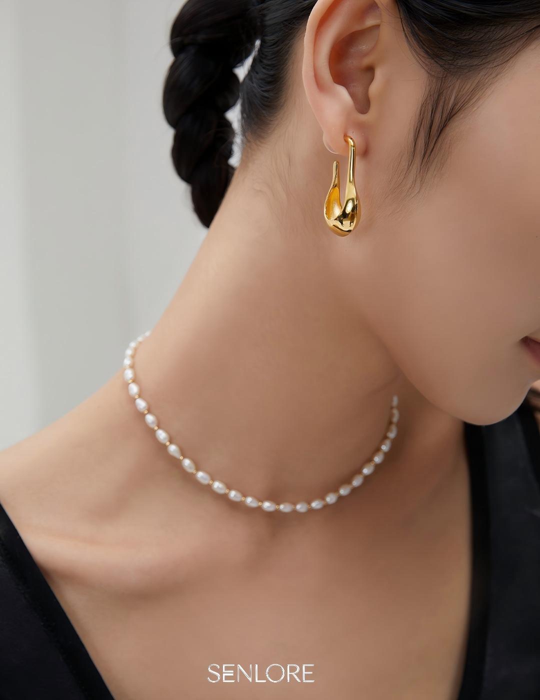 SENLORE Sterling Silver Minimalist Pearl Necklace – Front View