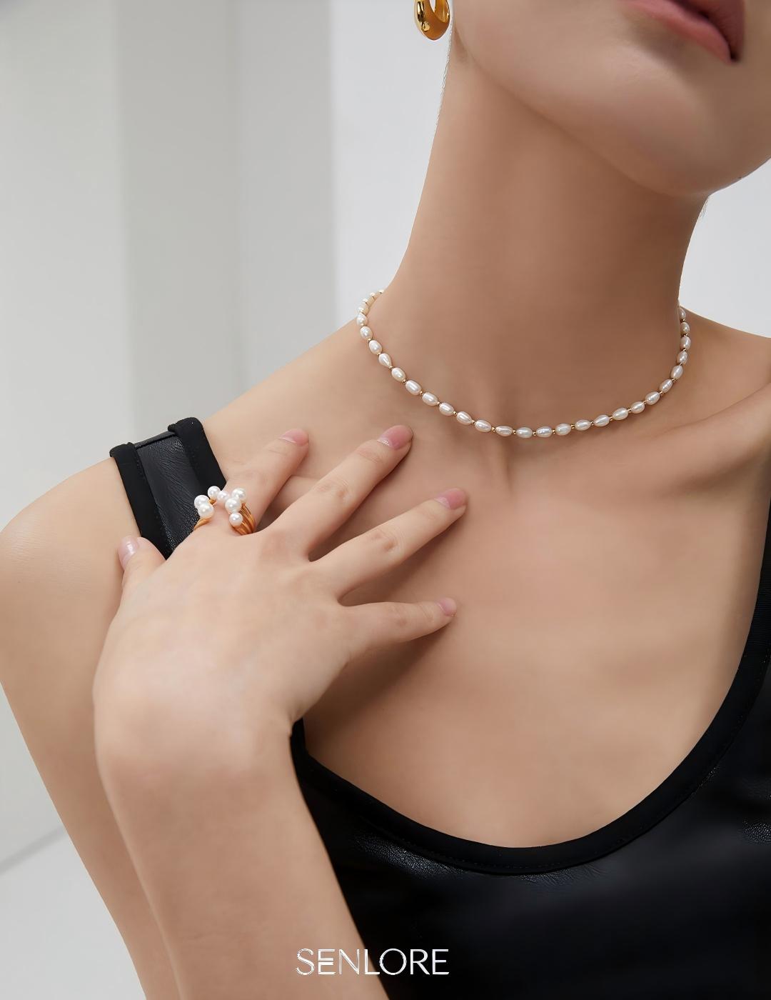 SENLORE Sterling Silver Minimalist Pearl Necklace – Side View