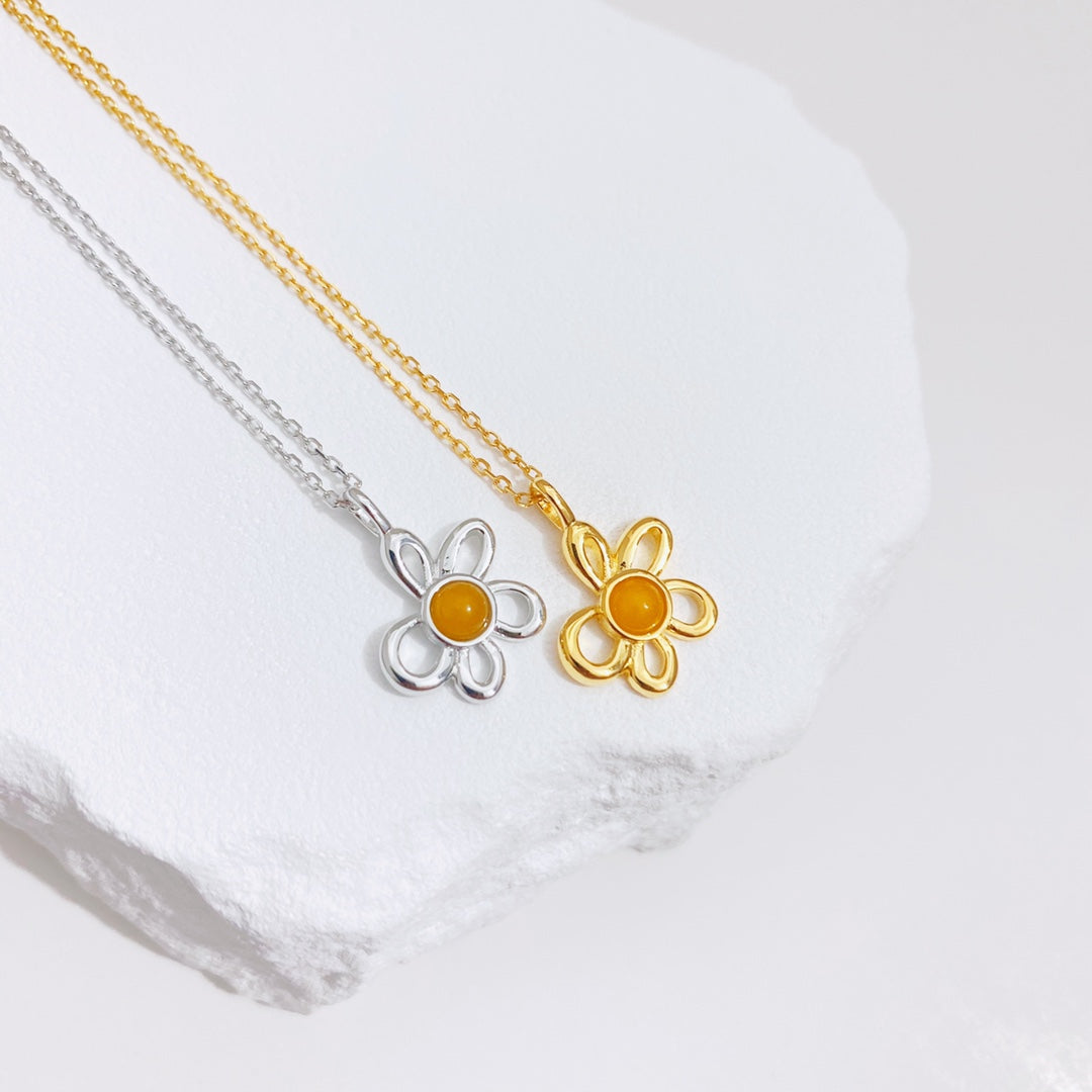 Amber Flower Necklace — Amber, Sterling Silver & 18K Gold Vermeil | SENLORE