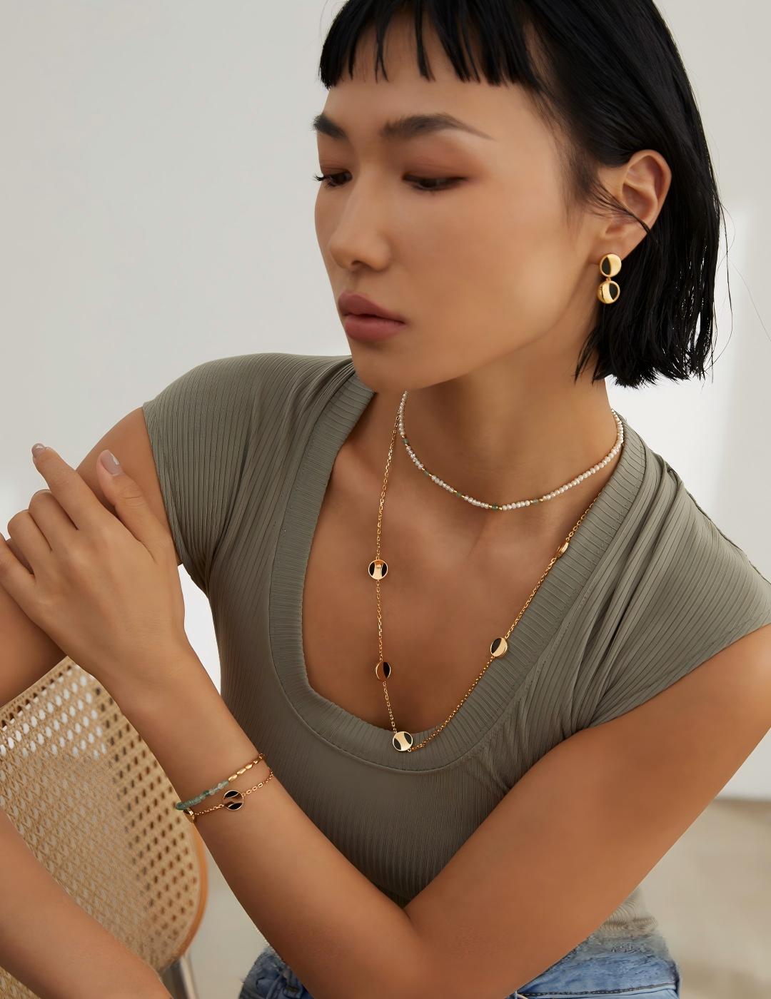 Agate Long Chain Necklace — 18K Gold Vermeil, agate | SENLORE