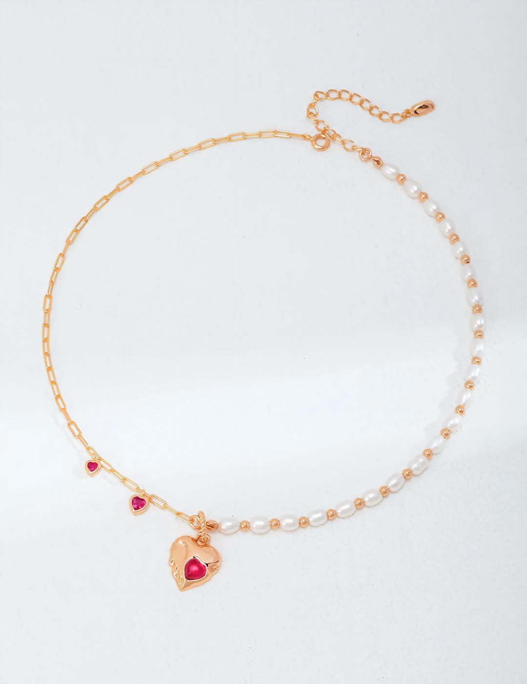 Pearl Ruby Necklace — 18K Gold Vermeil, natural pearl, ruby | SENLORE