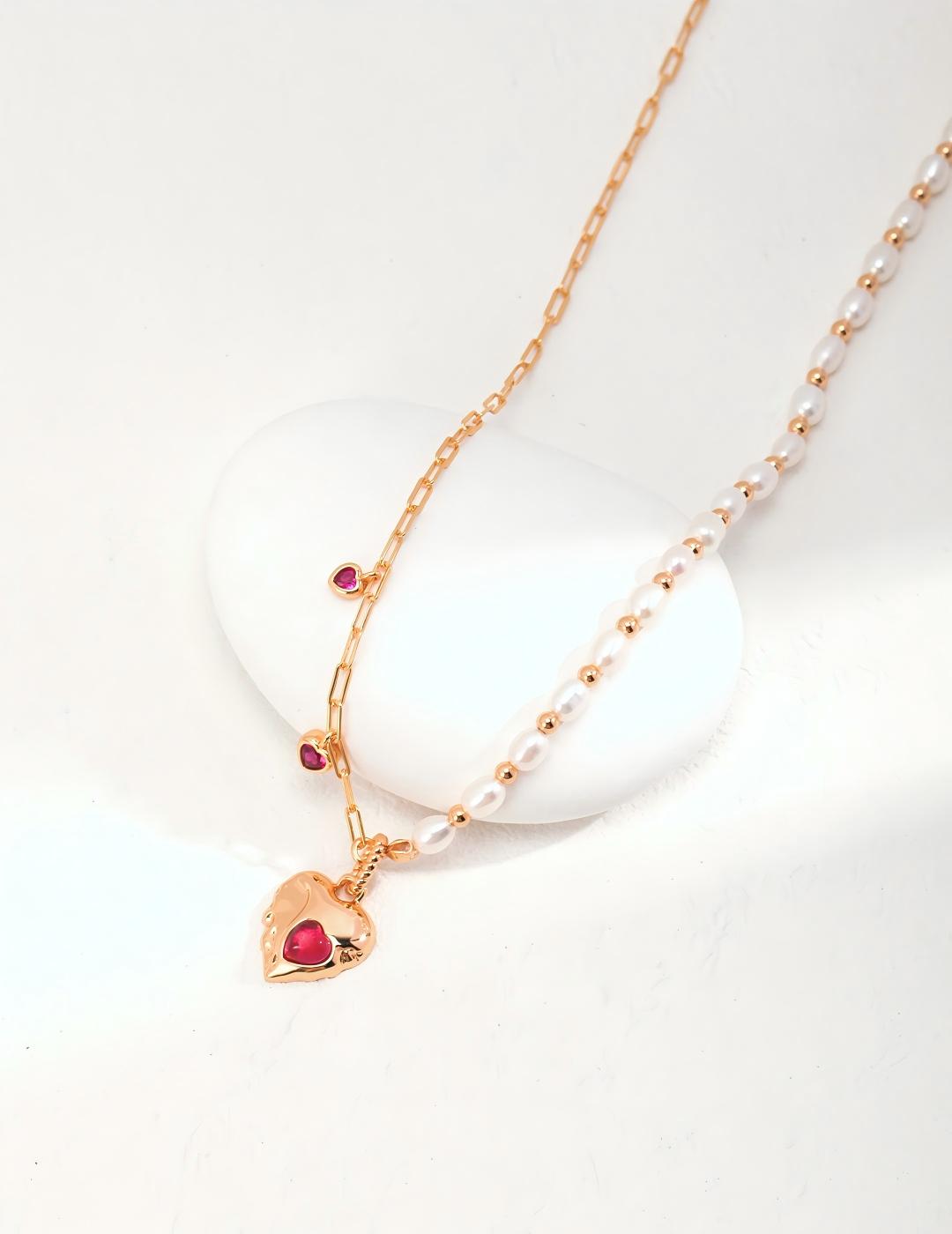 Pearl Ruby Necklace — 18K Gold Vermeil, natural pearl, ruby | SENLORE