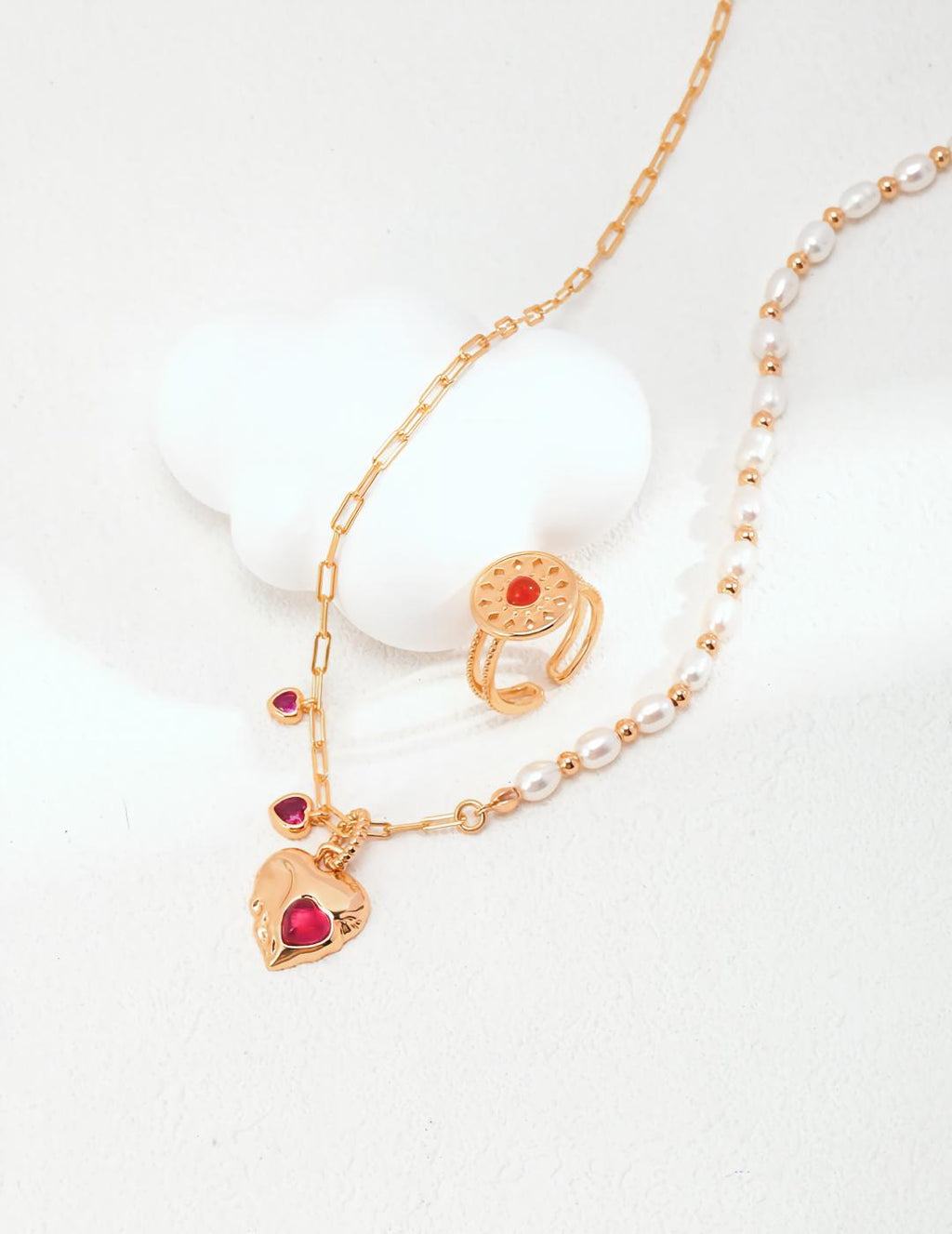 Pearl Ruby Necklace — 18K Gold Vermeil, natural pearl, ruby | SENLORE