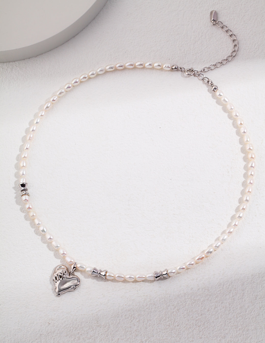 Textured Heart Pearl Necklace — Sterling Silver, 18K Gold Vermeil, natural freshwater pearl | SENLORE