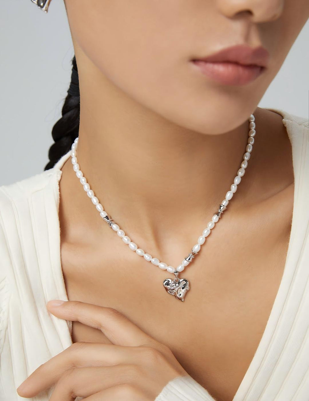 Textured Heart Pearl Necklace — Sterling Silver, 18K Gold Vermeil, natural freshwater pearl | SENLORE