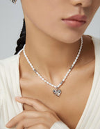 Textured Heart Pearl Necklace — Sterling Silver, 18K Gold Vermeil, natural freshwater pearl | SENLORE