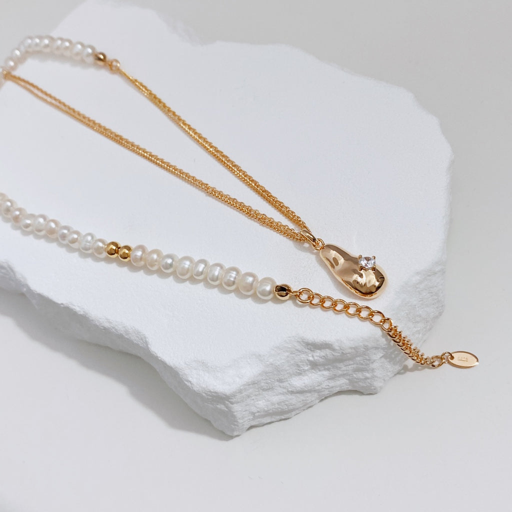 Freshwater Pearl Zirconia Necklace — Pearl, Cubic Zirconia & 18K Gold Vermeil | SENLORE