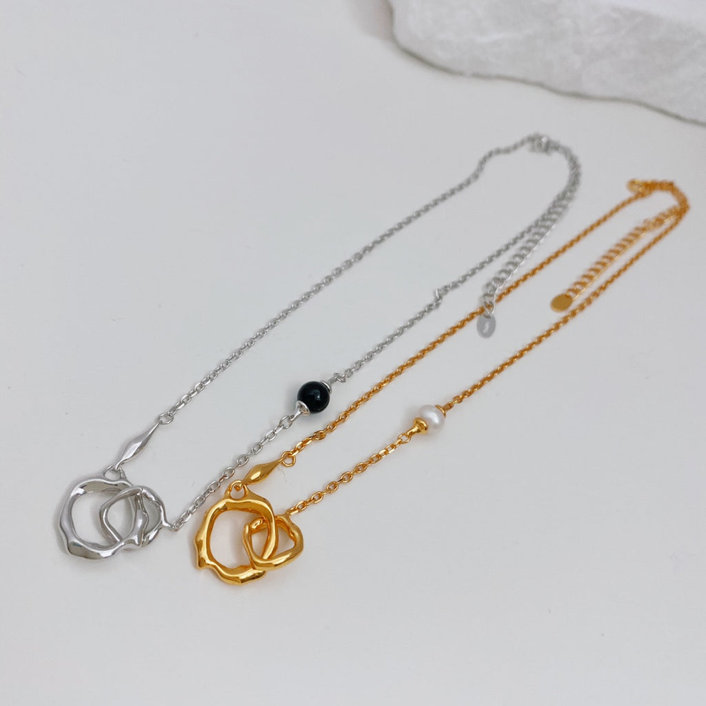 Double-Ring Agate Necklace — Agate, Sterling Silver & 18K Gold Vermeil | SENLORE