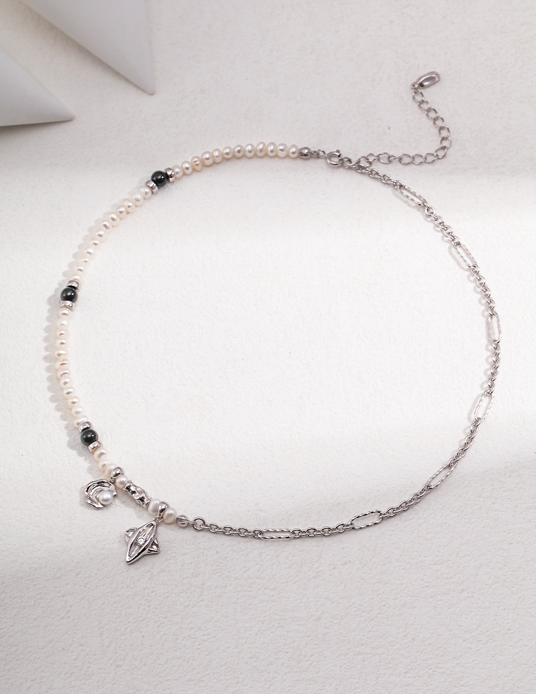 Star Moon Pearl Necklace — Sterling Silver, 18K Gold Vermeil, natural freshwater pearl, black agate | SENLORE
