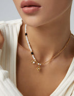 Star Moon Pearl Necklace — Sterling Silver, 18K Gold Vermeil, natural freshwater pearl, black agate | SENLORE