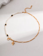 Star Moon Pearl Necklace — Sterling Silver, 18K Gold Vermeil, natural freshwater pearl, black agate | SENLORE