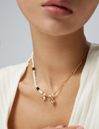 Star Moon Pearl Necklace — Sterling Silver, 18K Gold Vermeil, natural freshwater pearl, black agate | SENLORE