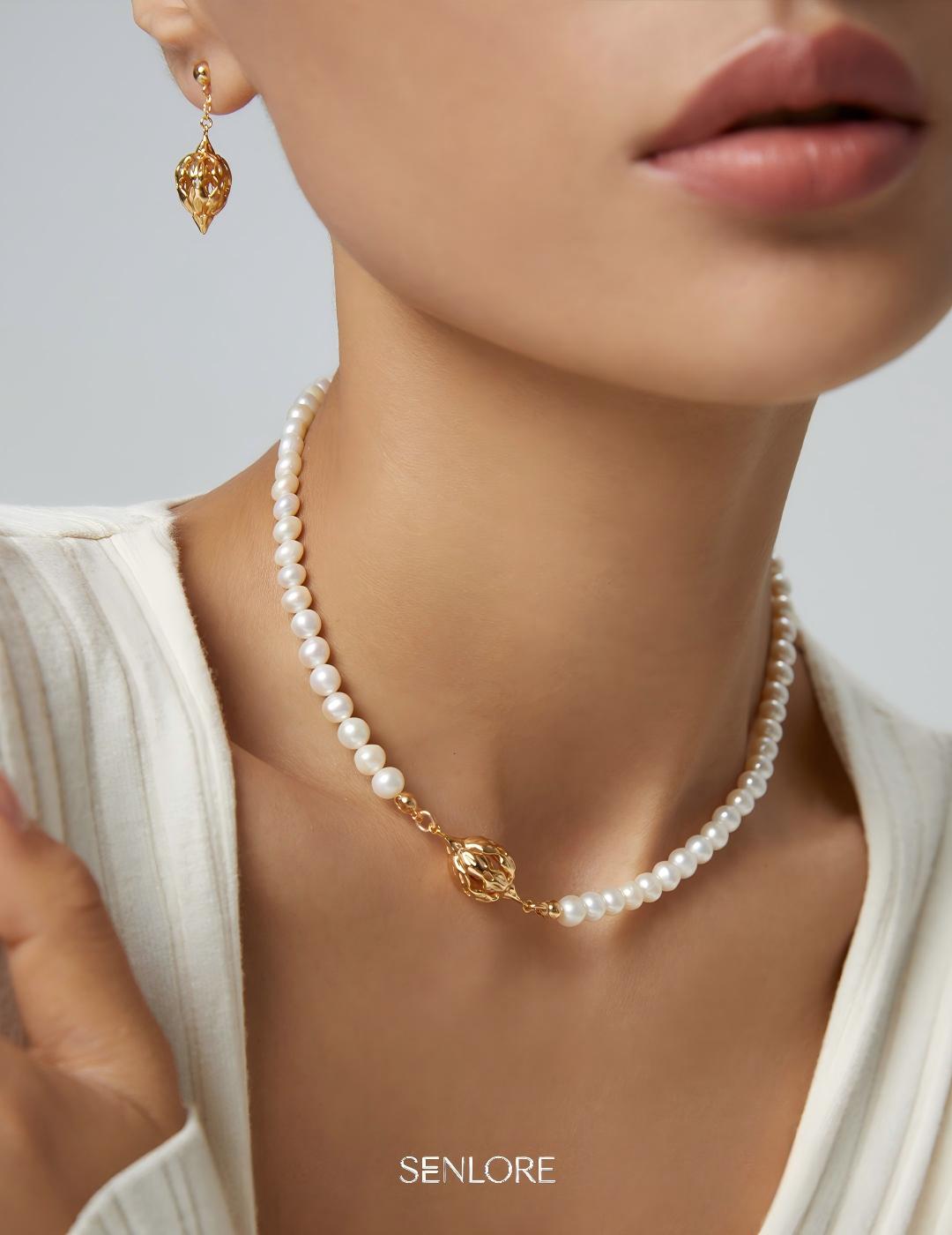 Flower Cluster Pearl Necklace — Sterling Silver, 18K Gold Vermeil, natural freshwater pearl | SENLORE