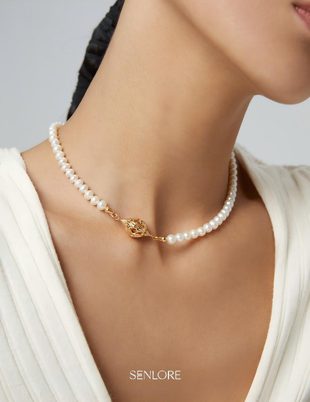 Flower Cluster Pearl Necklace — Sterling Silver, 18K Gold Vermeil, natural freshwater pearl | SENLORE