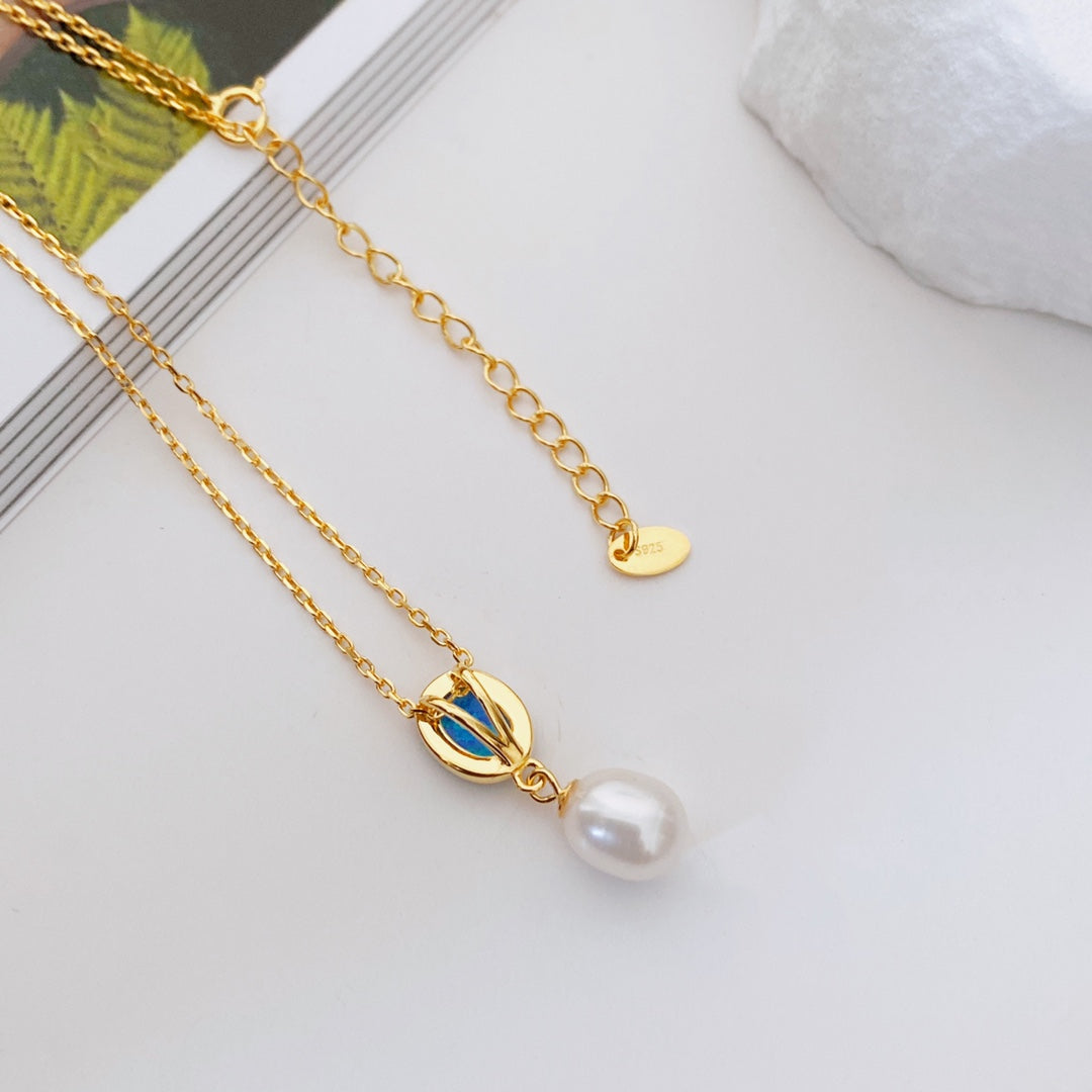Blue Danube Pearl Necklace — Pearl, Blue Turquoise & 18K Gold Vermeil | SENLORE