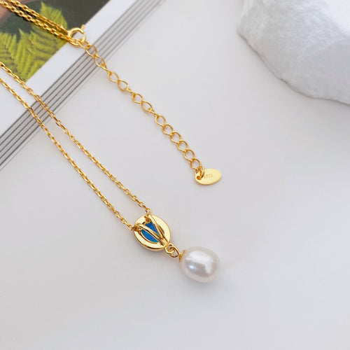 Blue Danube Pearl Necklace — Pearl, Blue Turquoise & 18K Gold Vermeil | SENLORE