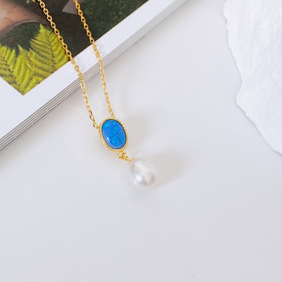 Blue Danube Pearl Necklace — Pearl, Blue Turquoise & 18K Gold Vermeil | SENLORE