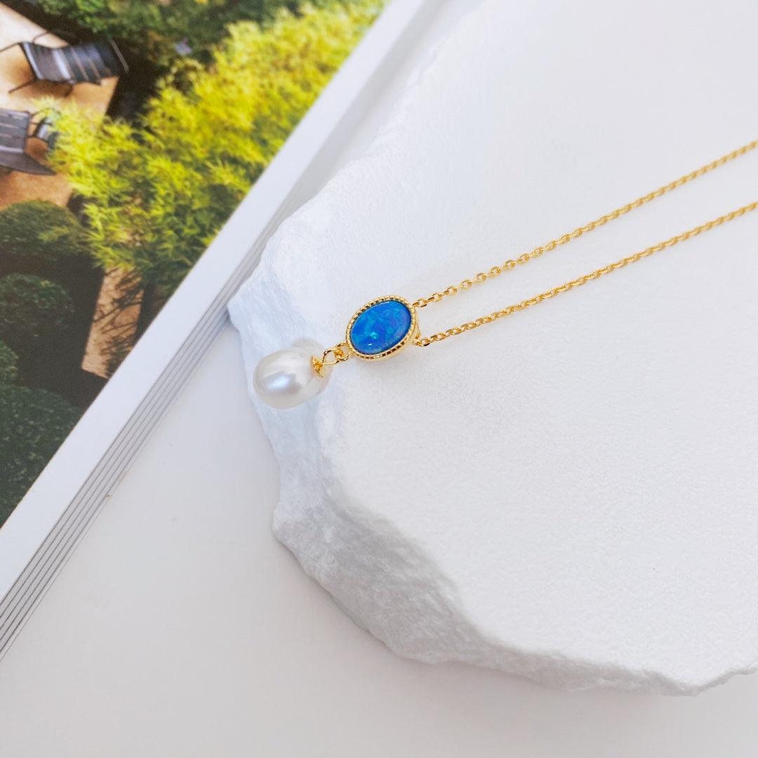 Blue Danube Pearl Necklace — Pearl, Blue Turquoise & 18K Gold Vermeil | SENLORE