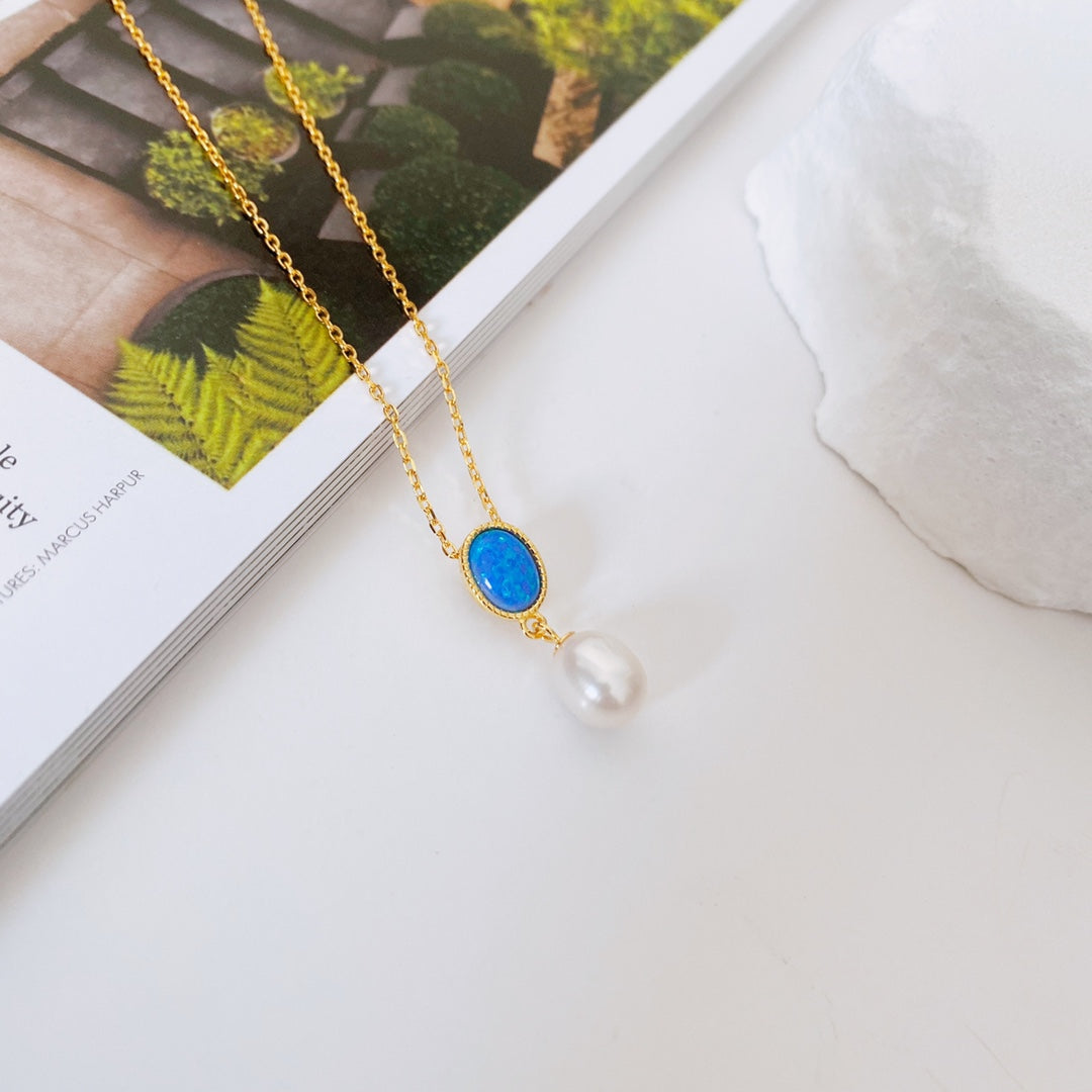Blue Danube Pearl Necklace — Pearl, Blue Turquoise & 18K Gold Vermeil | SENLORE