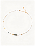 Bamboo Knot Mother-of-Pearl Necklace — 18K Gold Vermeil, natural mother-of-pearl, green phantom quartz | SENLORE