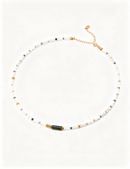 Bamboo Knot Mother-of-Pearl Necklace — 18K Gold Vermeil, natural mother-of-pearl, green phantom quartz | SENLORE