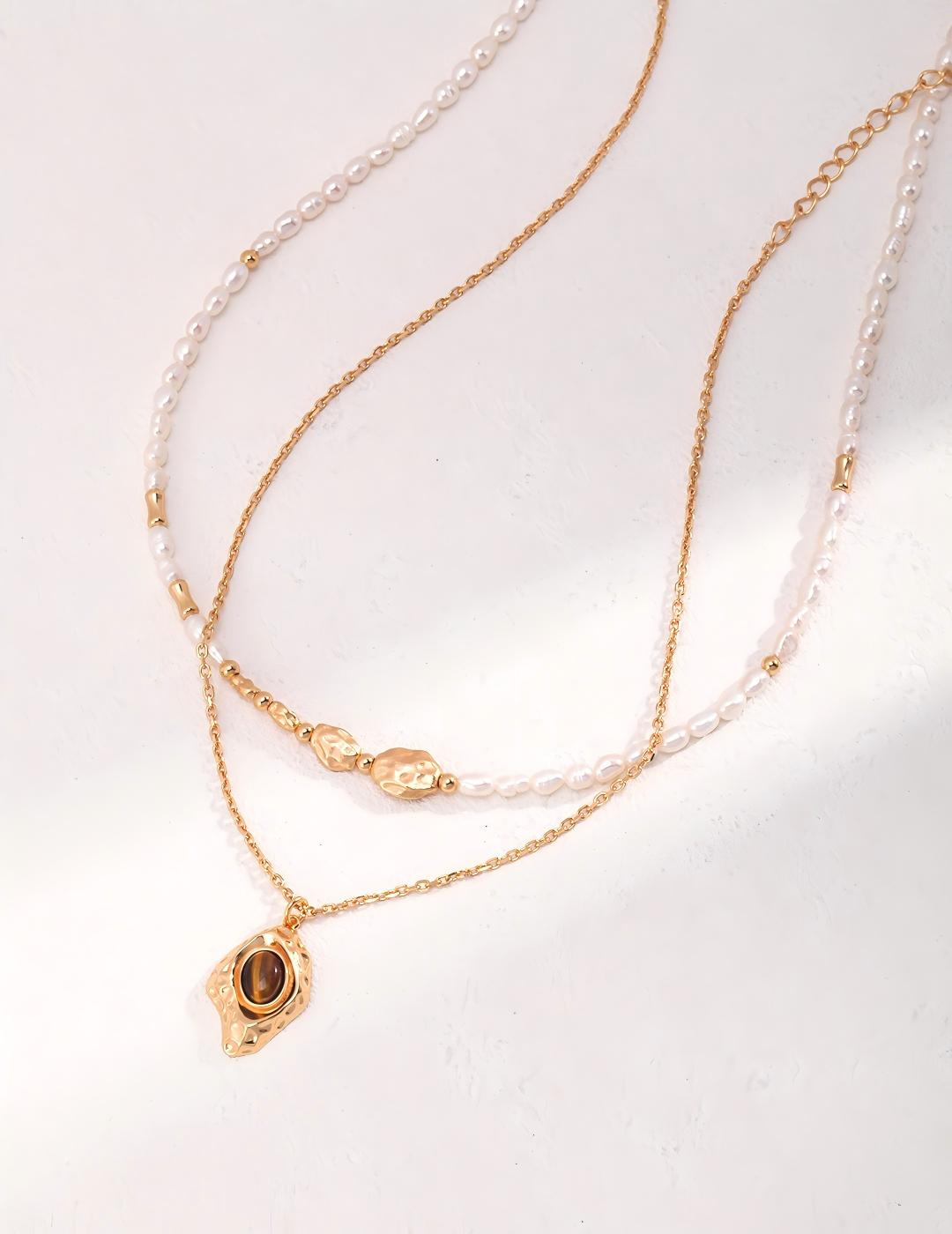 Rock Texture Pearl Necklace — 18K Gold Vermeil, natural freshwater pearl | SENLORE