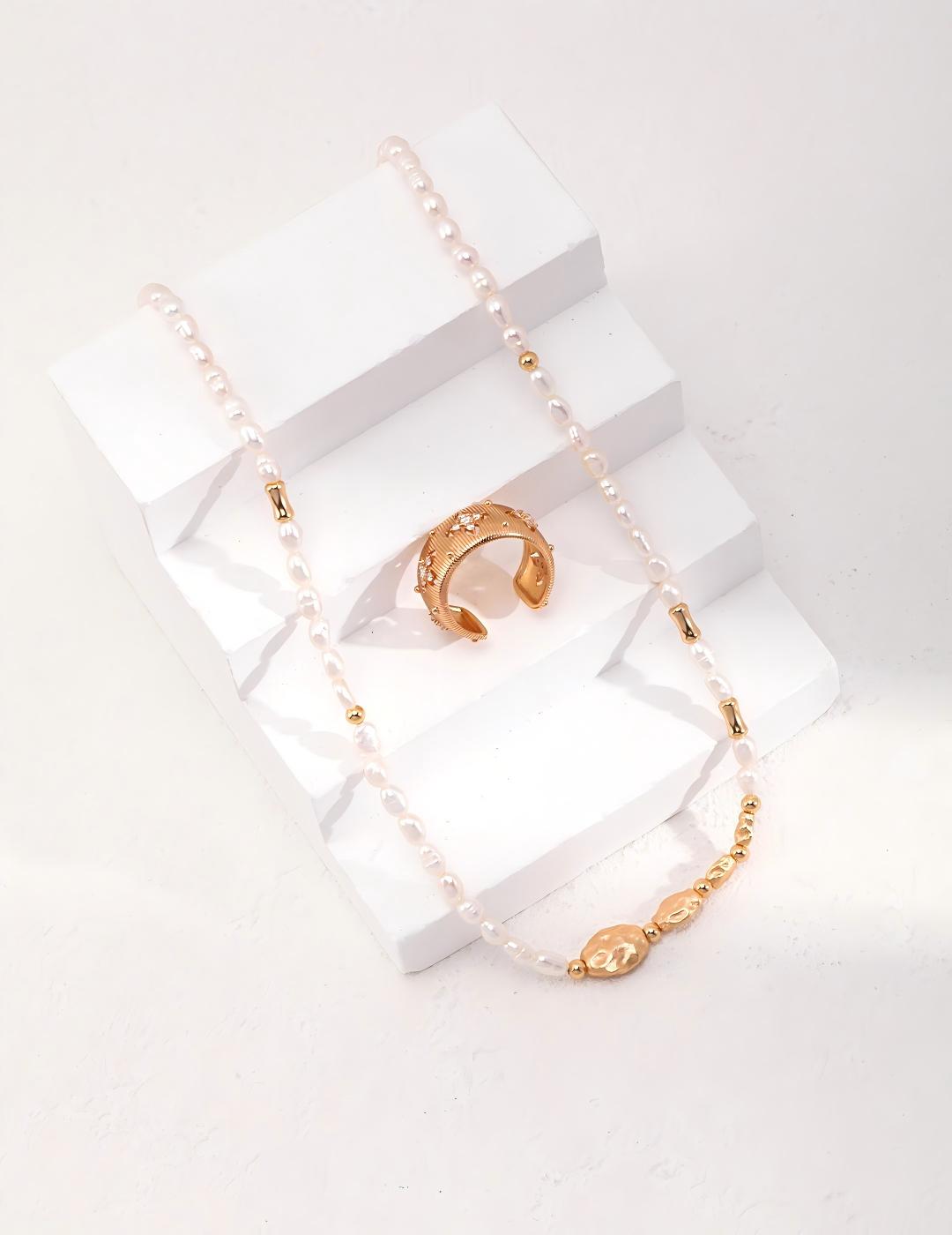 Rock Texture Pearl Necklace — 18K Gold Vermeil, natural freshwater pearl | SENLORE