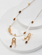 Pearl Tiger's Eye Vintage Necklace — 18K Gold Vermeil, tiger's eye, natural freshwater pearl | SENLORE