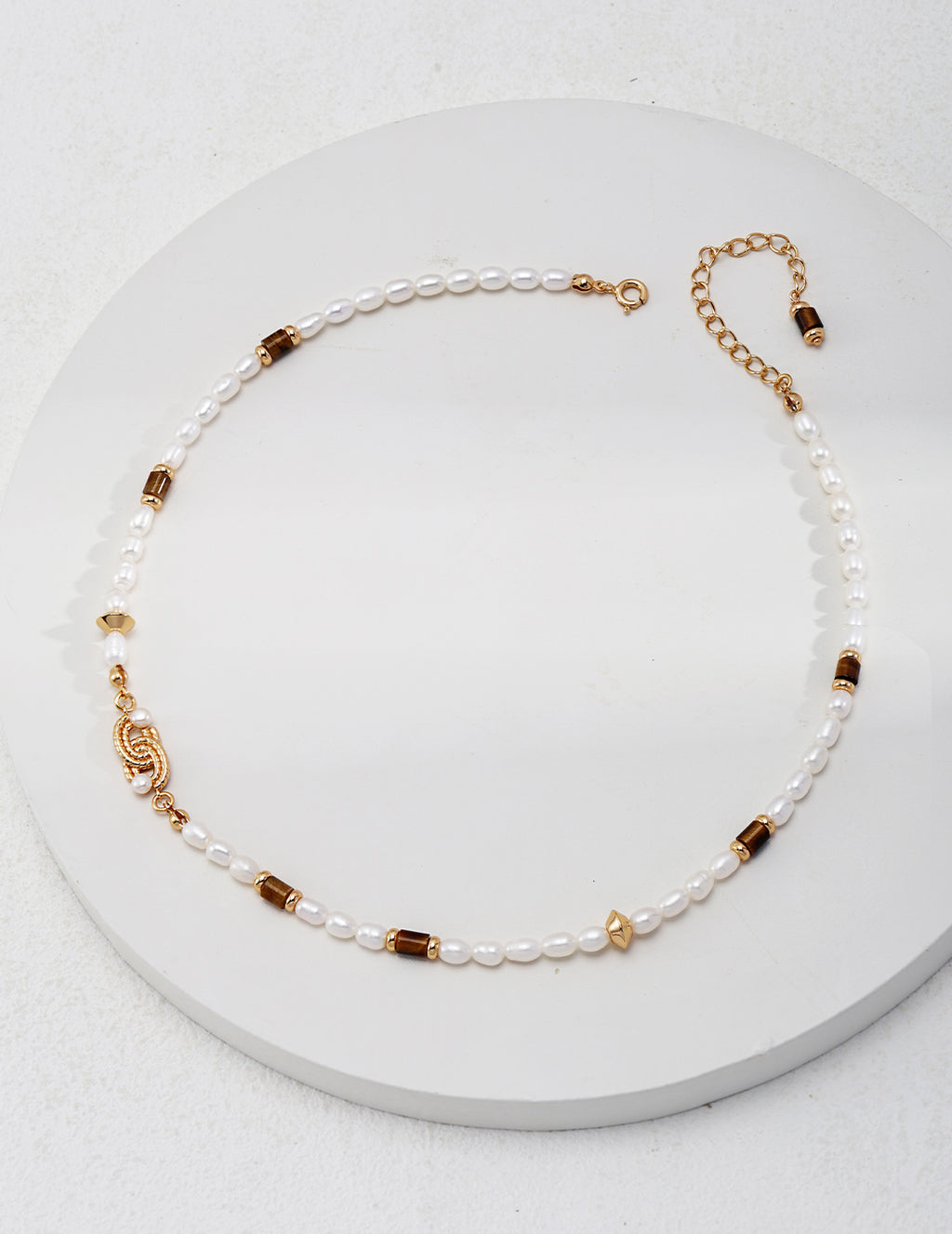 Pearl Tiger's Eye Vintage Necklace — 18K Gold Vermeil, tiger's eye, natural freshwater pearl | SENLORE