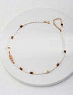 Pearl Tiger's Eye Vintage Necklace — 18K Gold Vermeil, tiger's eye, natural freshwater pearl | SENLORE