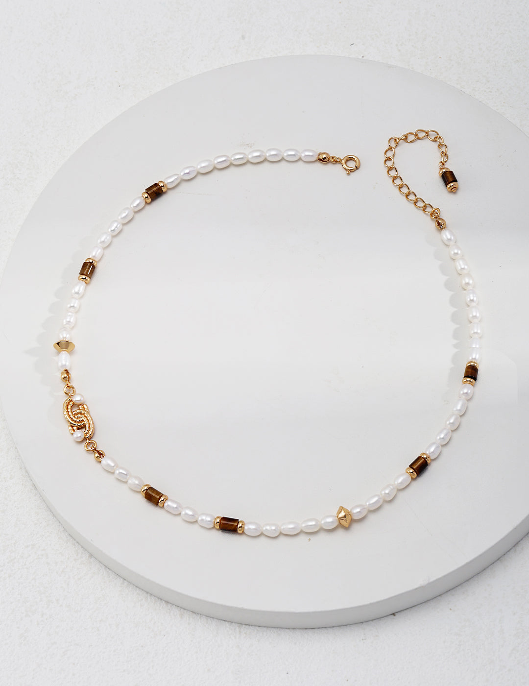 Pearl Tiger's Eye Vintage Necklace — 18K Gold Vermeil, tiger's eye, natural freshwater pearl | SENLORE