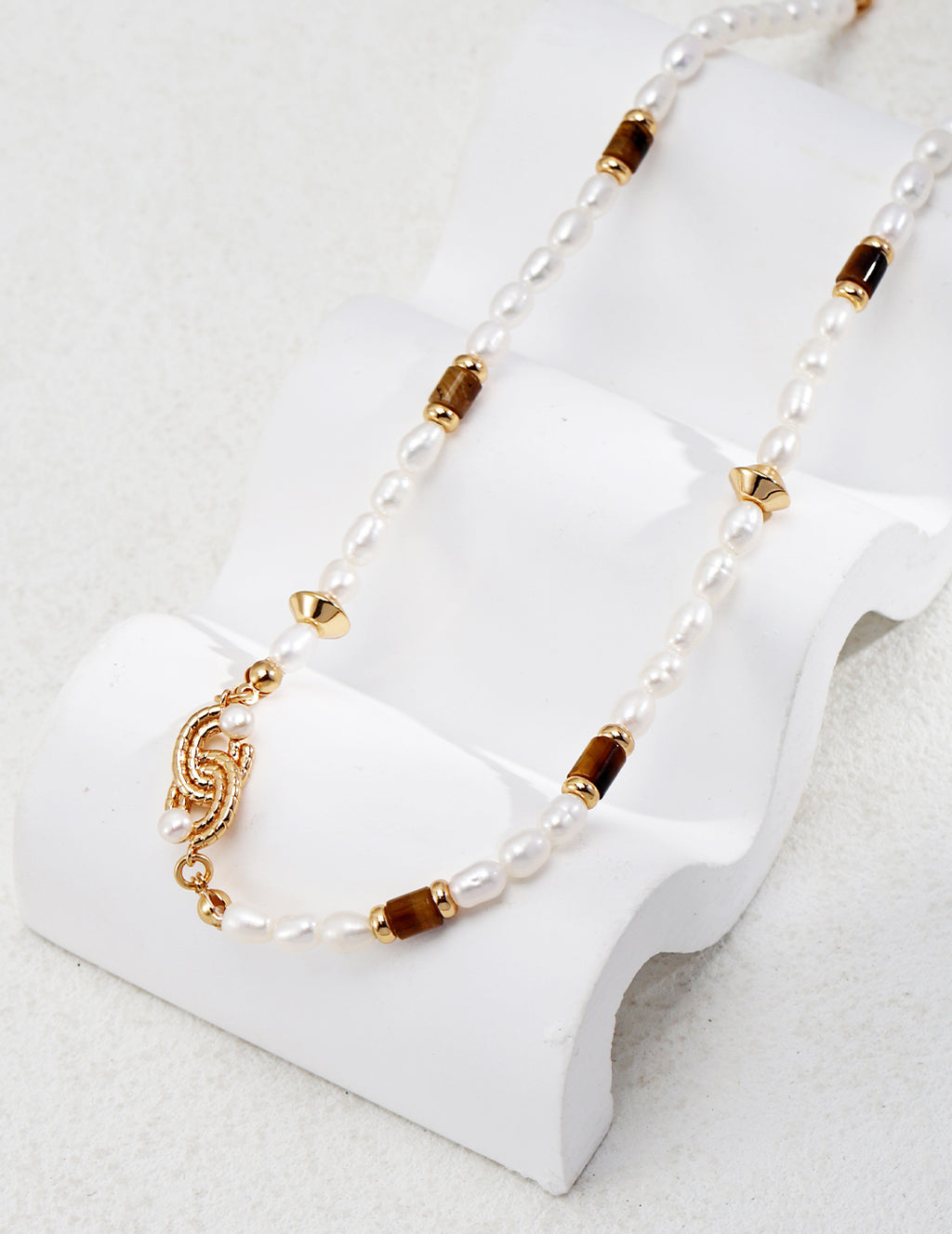 Pearl Tiger's Eye Vintage Necklace — 18K Gold Vermeil, tiger's eye, natural freshwater pearl | SENLORE