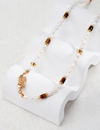 Pearl Tiger's Eye Vintage Necklace — 18K Gold Vermeil, tiger's eye, natural freshwater pearl | SENLORE