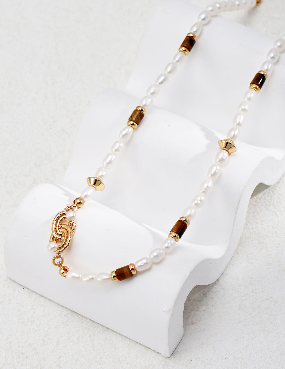 Pearl Tiger's Eye Vintage Necklace — 18K Gold Vermeil, tiger's eye, natural freshwater pearl | SENLORE