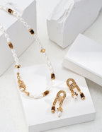 Pearl Tiger's Eye Vintage Necklace — 18K Gold Vermeil, tiger's eye, natural freshwater pearl | SENLORE