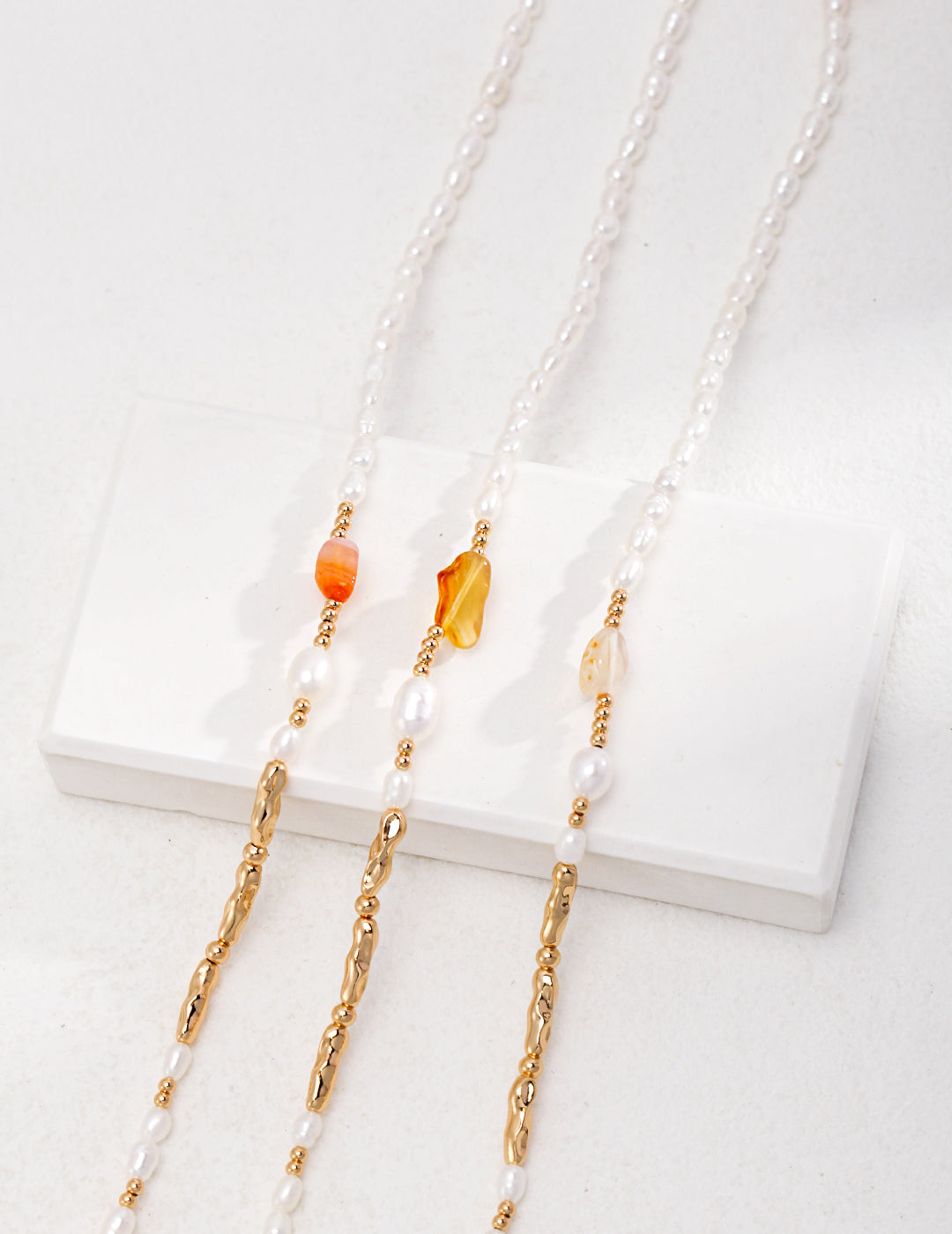 Tiger's Eye Honey Amber Pearl Necklace — 18K Gold Vermeil, tiger's eye, honey amber, natural freshwater pearl | SENLORE