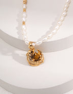 Tiger's Eye Honey Amber Pearl Necklace — 18K Gold Vermeil, tiger's eye, honey amber, natural freshwater pearl | SENLORE