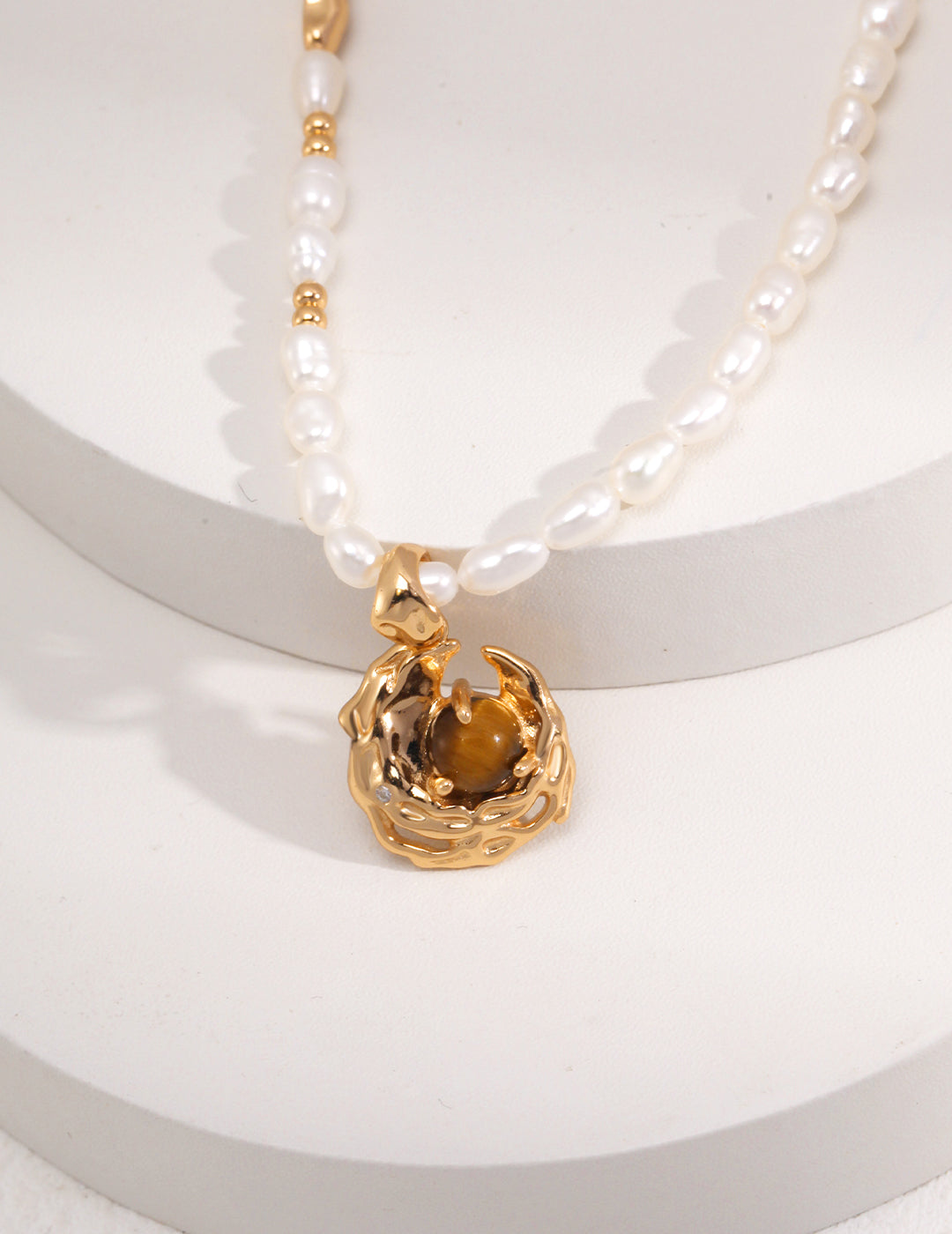 Tiger's Eye Honey Amber Pearl Necklace — 18K Gold Vermeil, tiger's eye, honey amber, natural freshwater pearl | SENLORE