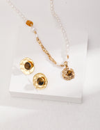 Tiger's Eye Honey Amber Pearl Necklace — 18K Gold Vermeil, tiger's eye, honey amber, natural freshwater pearl | SENLORE