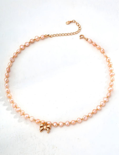 Bow Champagne Pearl Necklace — 18K Gold Vermeil, natural freshwater pearl | SENLORE