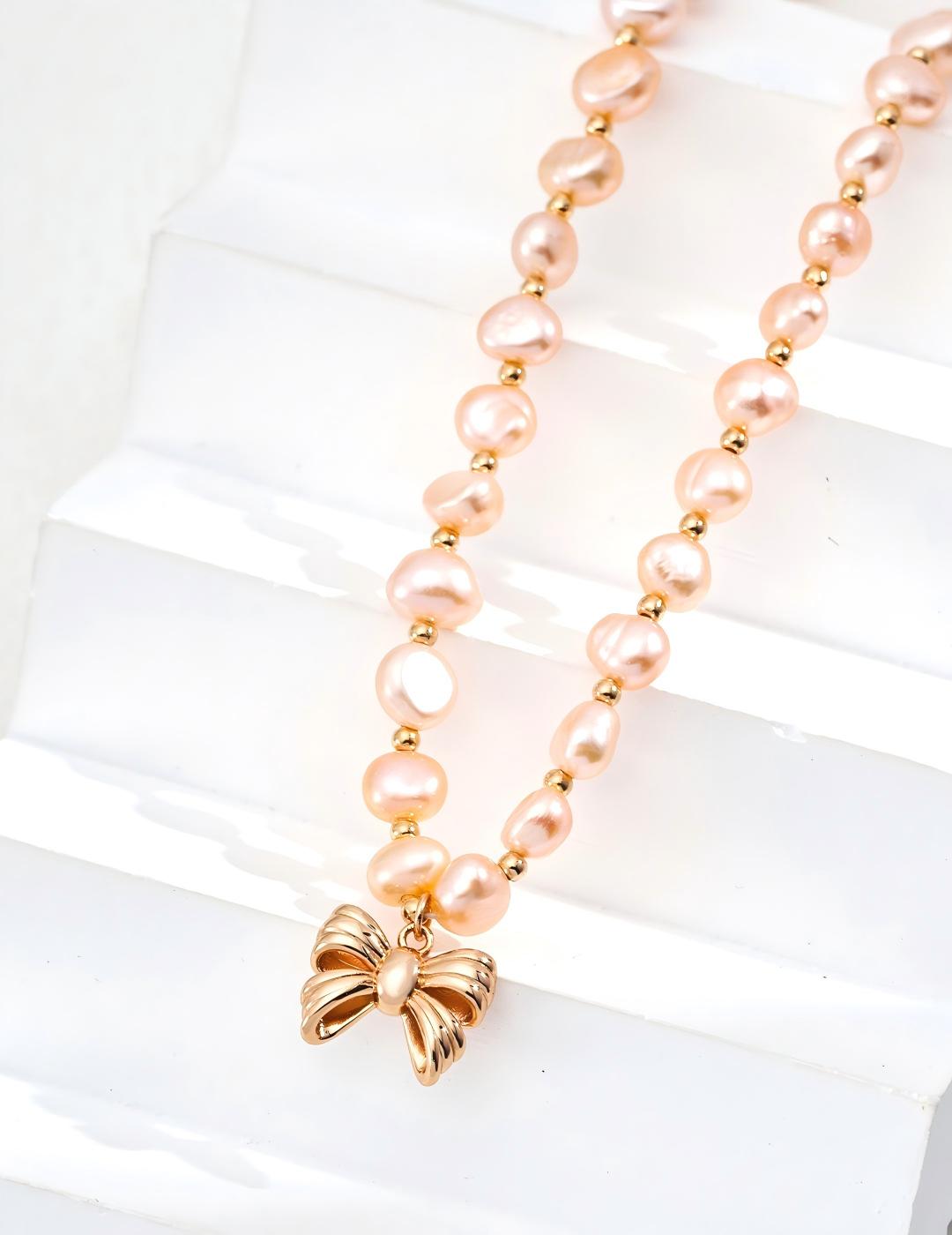 Bow Champagne Pearl Necklace — 18K Gold Vermeil, natural freshwater pearl | SENLORE
